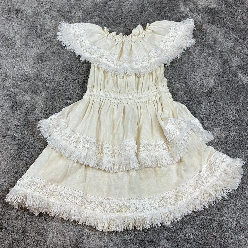 Steele Anthropologie Avery Dress Women Boho Style Tiered Fringe Off the Shoulder
